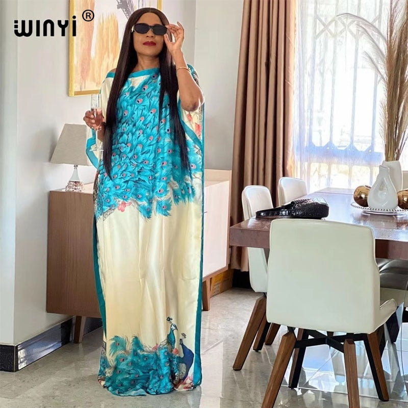 Dress Length:130cm Bust:130cm New Fashion dresses Bazin Print Dashiki Women Long Blouse Yomadou Color Pattern oversize