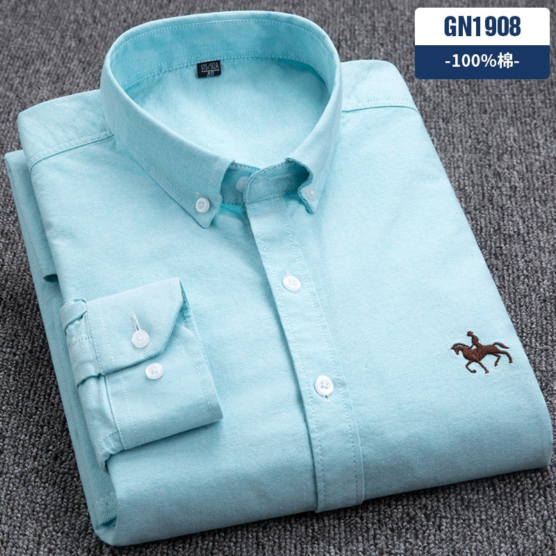 Men's Shirts 100% Pure Cotton Oxford business Casual Shirt soft slim fit formal plain shirt Long Sleeve Jacket