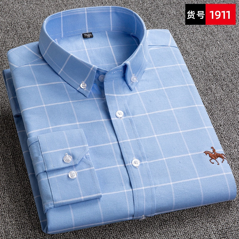 Men's Shirts 100% Pure Cotton Oxford business Casual Shirt soft slim fit formal plain shirt Long Sleeve Jacket
