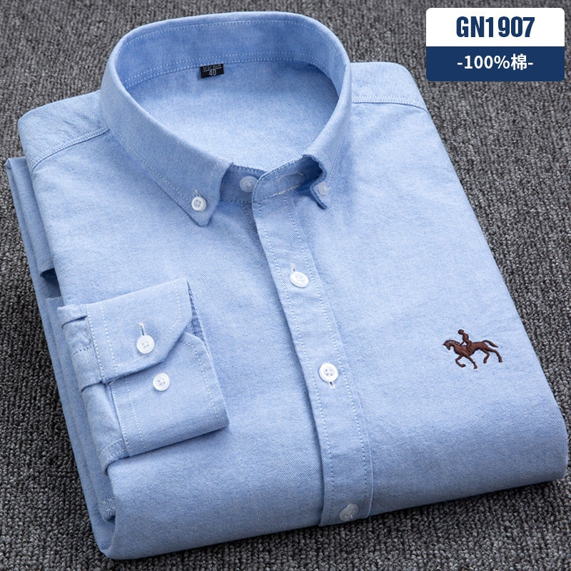 Men's Shirts 100% Pure Cotton Oxford business Casual Shirt soft slim fit formal plain shirt Long Sleeve Jacket
